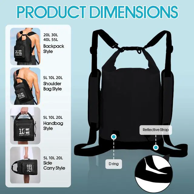 Alt view image 3 of 4 - Dry Bag Waterproof,5L/10L/20L/30L/40L/55L Roll Top Dry Bag Backpack with WaterProof Phone Case for Swim,Kayak