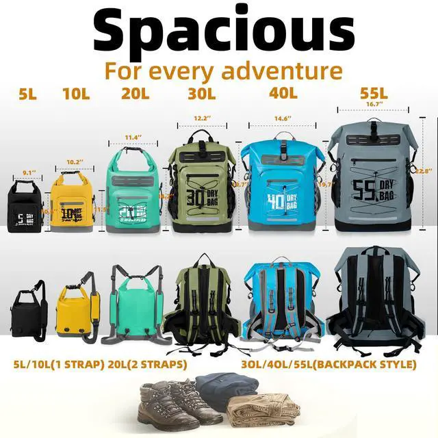 Alt view image 2 of 4 - Dry Bag Waterproof,5L/10L/20L/30L/40L/55L Roll Top Dry Bag Backpack with WaterProof Phone Case for Swim,Kayak