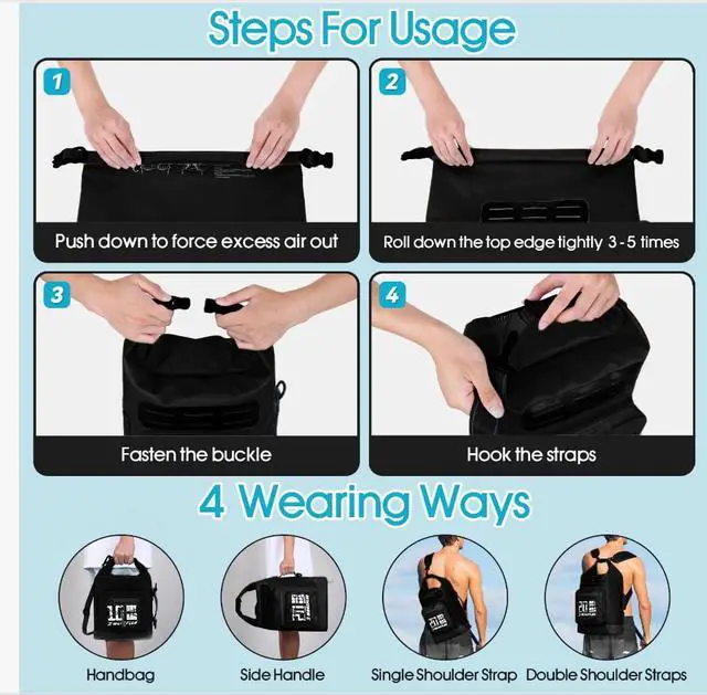 Alt view image 4 of 4 - Dry Bag Waterproof,5L/10L/20L/30L/40L/55L Roll Top Dry Bag Backpack with WaterProof Phone Case for Swim,Kayak