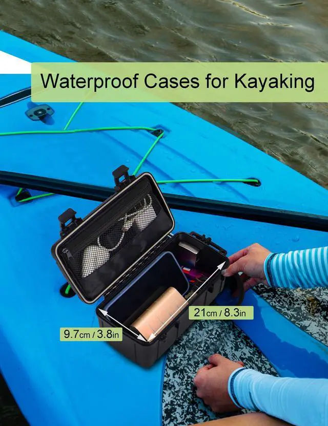 Alt view image 4 of 6 - Waterproof Kayak Dry Box - Floating ABS Storage Case with Stainless Steel Hinge & Mesh Pocket - Airtight Floating Waterproof Case Box for Phones, Keys & Boating Gear - 8.8" x 4" x 3.5"