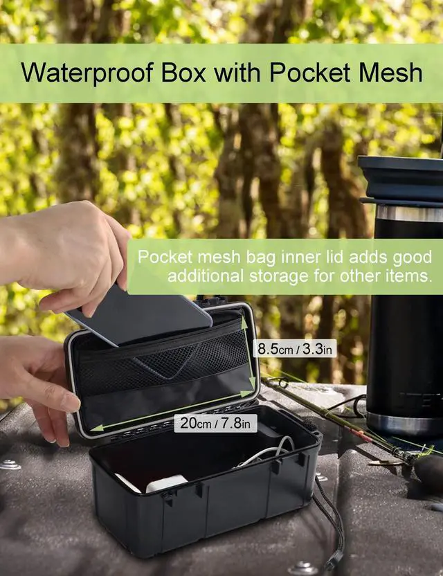 Alt view image 3 of 6 - Waterproof Kayak Dry Box - Floating ABS Storage Case with Stainless Steel Hinge & Mesh Pocket - Airtight Floating Waterproof Case Box for Phones, Keys & Boating Gear - 8.8" x 4" x 3.5"