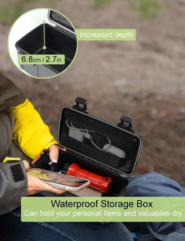 Alt view image 2 of 6 - Waterproof Kayak Dry Box - Floating ABS Storage Case with Stainless Steel Hinge & Mesh Pocket - Airtight Floating Waterproof Case Box for Phones, Keys & Boating Gear - 8.8" x 4" x 3.5"