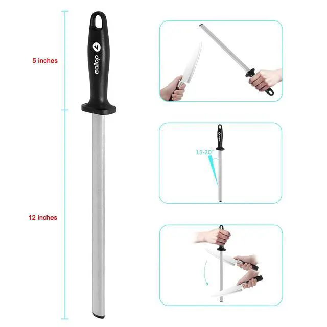Alt view image 3 of 4 - Diamond Honing Steel -12 In Knife Sharpener Rod,For Sharpening Kitchen Knife, Cooking Knives, Butcher's Knives, Home Gourmet Blades, Garden Tools Sharpening Stick
