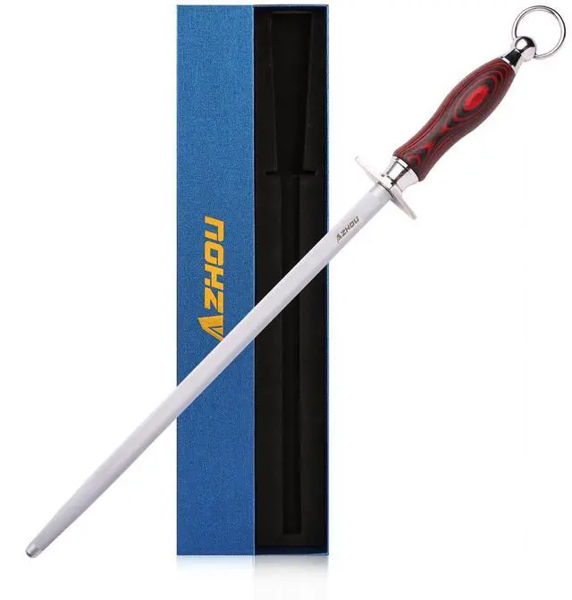 Main image of 12" Professional Knife Sharpener Steel Rod - T12 Carbon Steel (HRC 65±1), Fine 200 Grit for Kitchen & Chef Knives, Easy to Use with Non-Slip Wooden Handle & Gift Box