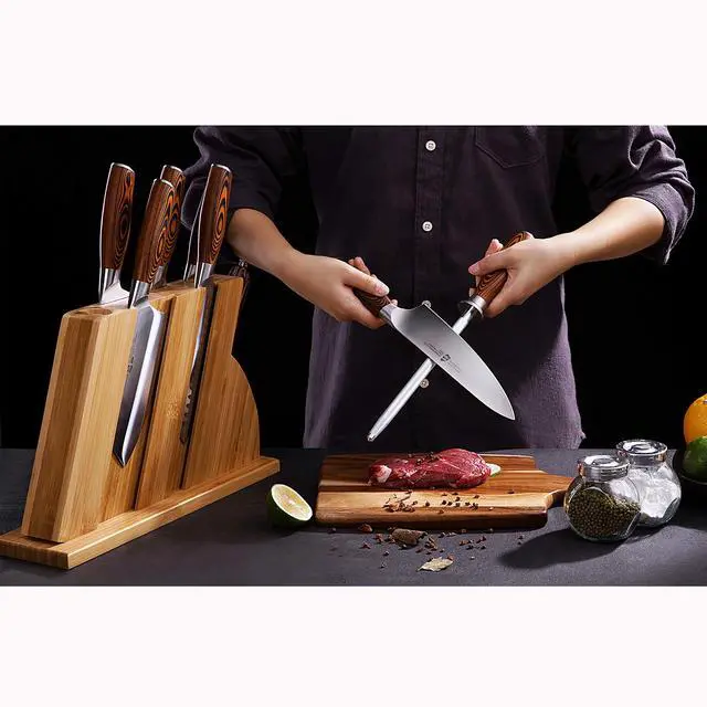 Alt view image 2 of 7 - Honing Rod, Sharpening Steel with Larger Diameter for Kitchen Knife Daily Honing Maintenance, High Carbon Steel 8" Knife Sharpener Rod, Ergonomic Handle
