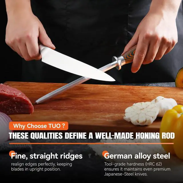 Alt view image 6 of 7 - Honing Rod, Sharpening Steel with Larger Diameter for Kitchen Knife Daily Honing Maintenance, High Carbon Steel 8" Knife Sharpener Rod, Ergonomic Handle