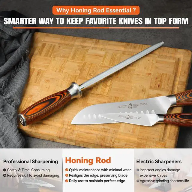 Alt view image 5 of 7 - Honing Rod, Sharpening Steel with Larger Diameter for Kitchen Knife Daily Honing Maintenance, High Carbon Steel 8" Knife Sharpener Rod, Ergonomic Handle