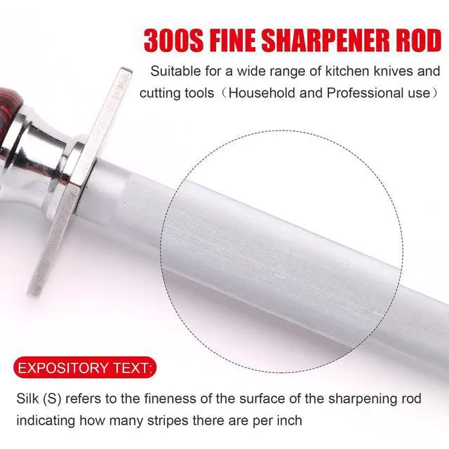 Alt view image 4 of 7 - 12" Professional Knife Sharpener Steel Rod - T12 Carbon Steel (HRC 65±1), Fine 200 Grit for Kitchen & Chef Knives, Easy to Use with Non-Slip Wooden Handle & Gift Box