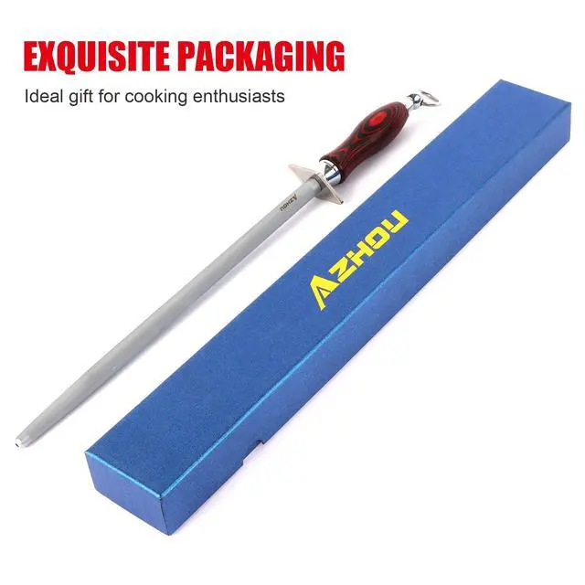 Alt view image 6 of 7 - 12" Professional Knife Sharpener Steel Rod - T12 Carbon Steel (HRC 65±1), Fine 200 Grit for Kitchen & Chef Knives, Easy to Use with Non-Slip Wooden Handle & Gift Box