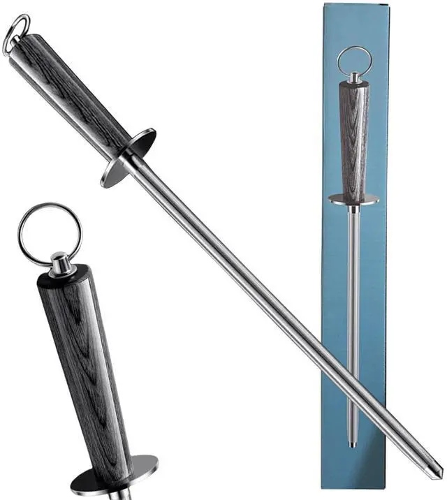 Main image of 12" Magnetic Knife Sharpener Rod, Wood Handle High Carbon Steel