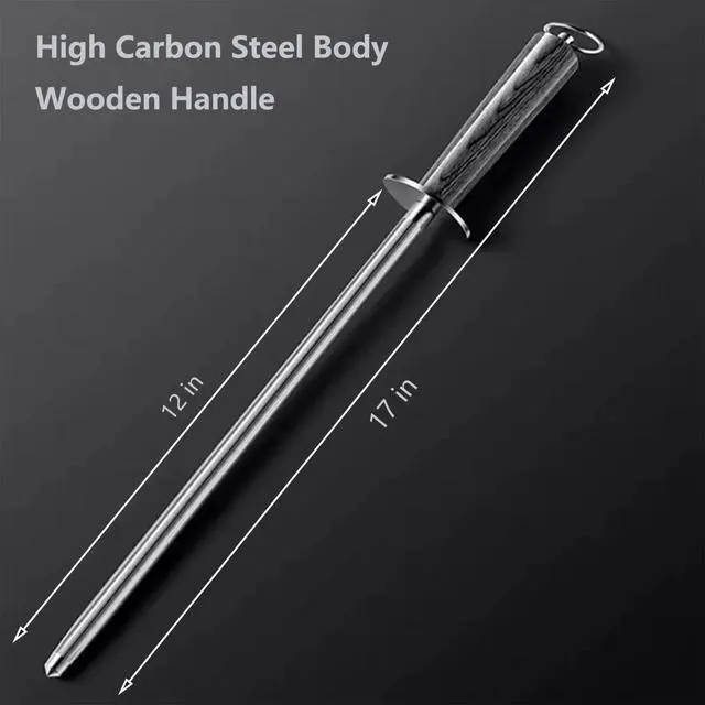 Alt view image 7 of 7 - 12" Magnetic Knife Sharpener Rod, Wood Handle High Carbon Steel