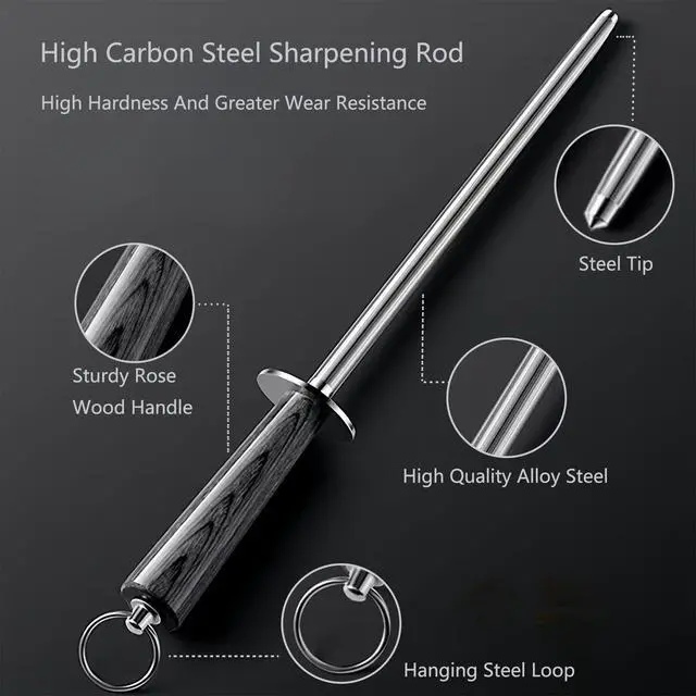 Alt view image 6 of 7 - 12" Magnetic Knife Sharpener Rod, Wood Handle High Carbon Steel