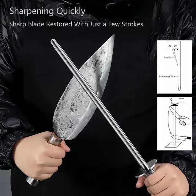 Alt view image 4 of 7 - 12" Magnetic Knife Sharpener Rod, Wood Handle High Carbon Steel