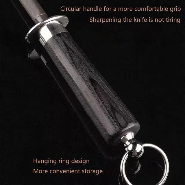 Alt view image 3 of 7 - 12" Magnetic Knife Sharpener Rod, Wood Handle High Carbon Steel
