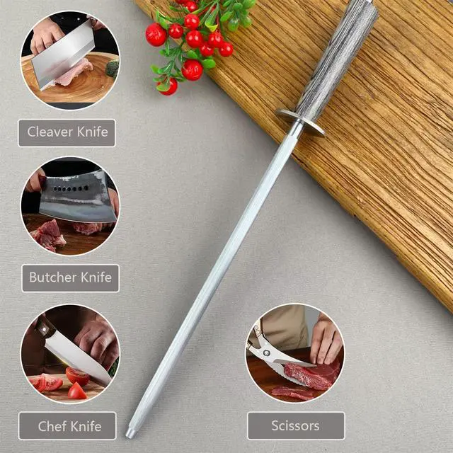 Alt view image 5 of 7 - 12" Magnetic Knife Sharpener Rod, Wood Handle High Carbon Steel