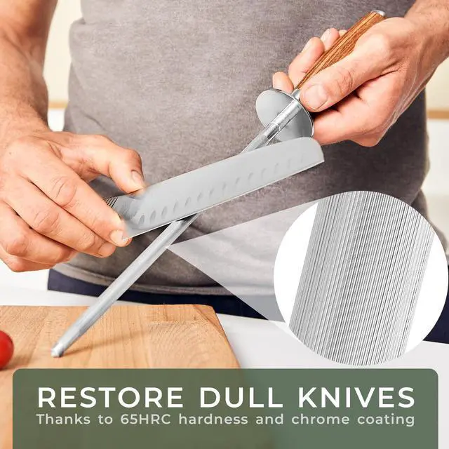 Alt view image 2 of 7 - Premium Honing Rod - Honing Steel Made of Hardened Steel with Elegant Wooden Handle - 100% Plastic-Free Sharpening Steel for - Kitchen Knife Sharpener - Knife Sharpeners for Kitchen Knives