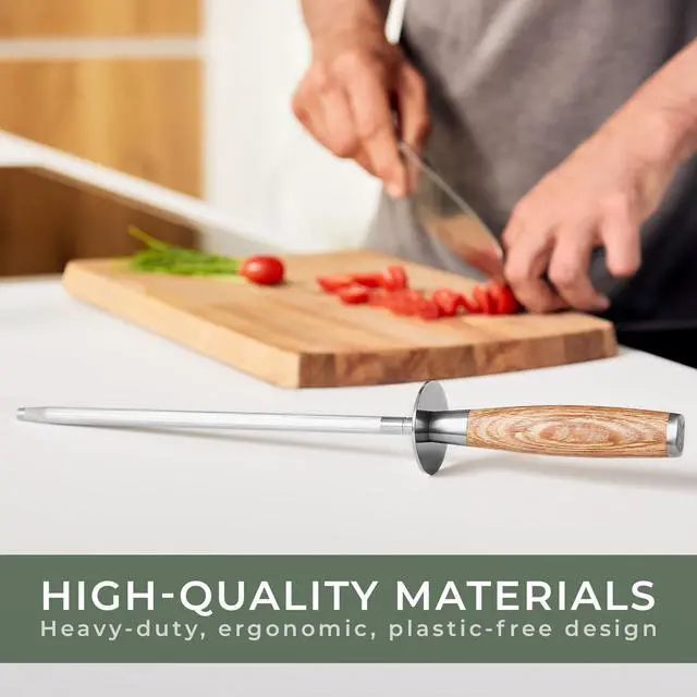 Alt view image 4 of 7 - Premium Honing Rod - Honing Steel Made of Hardened Steel with Elegant Wooden Handle - 100% Plastic-Free Sharpening Steel for - Kitchen Knife Sharpener - Knife Sharpeners for Kitchen Knives