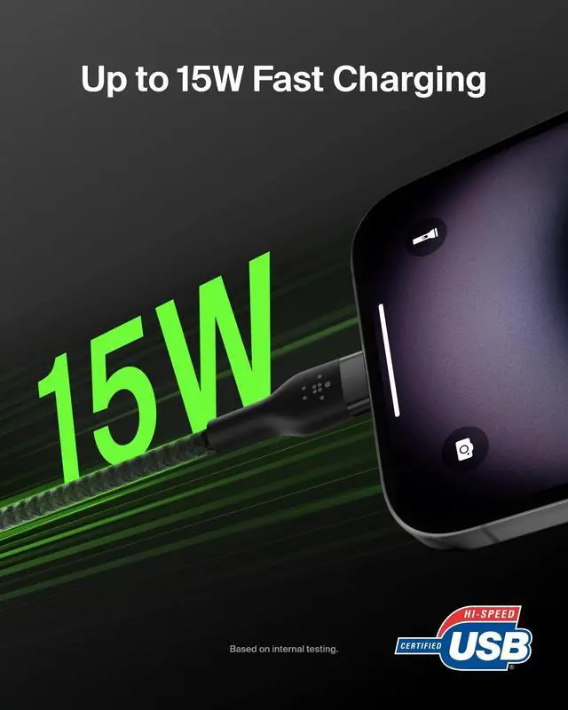 Alt view image 2 of 7 - BoostCharge Pro Flex Braided USB-C to USB-A Cable (1M/3.3FT) USB-IF Certified Fast Charging Cable for iPhone 17, iPhone 17 Pro, iPad, Galaxy S25, Note, Pixel, Nintendo Switch 2 & More - Black