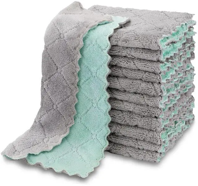 Main image of Kitchen Dishcloths, 12 PK Absorbent Dish Towels Coral Fleece 6"x10.4"