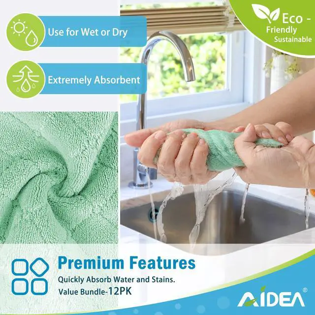 Alt view image 2 of 7 - Kitchen Dishcloths, 12 PK Absorbent Dish Towels Coral Fleece 6"x10.4"