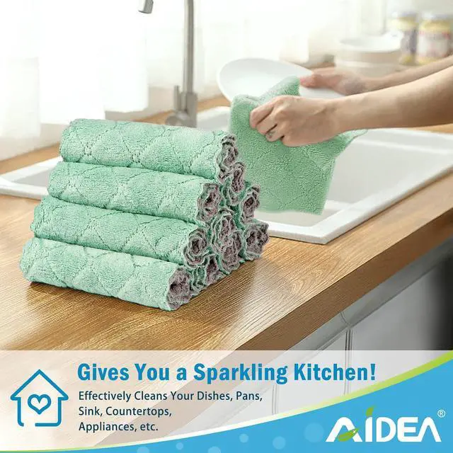 Alt view image 3 of 7 - Kitchen Dishcloths, 12 PK Absorbent Dish Towels Coral Fleece 6"x10.4"