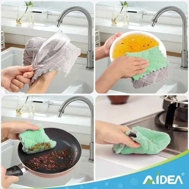 Alt view image 7 of 7 - Kitchen Dishcloths, 12 PK Absorbent Dish Towels Coral Fleece 6"x10.4"