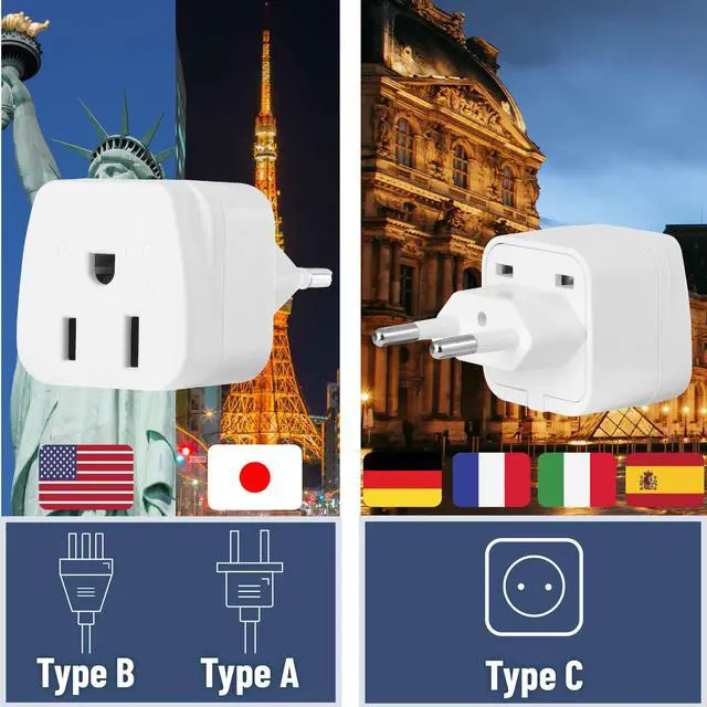 Alt view image 3 of 6 - European Travel Plug Adapter, 2 Pack, Type C, US to Europe Plug Adapter
