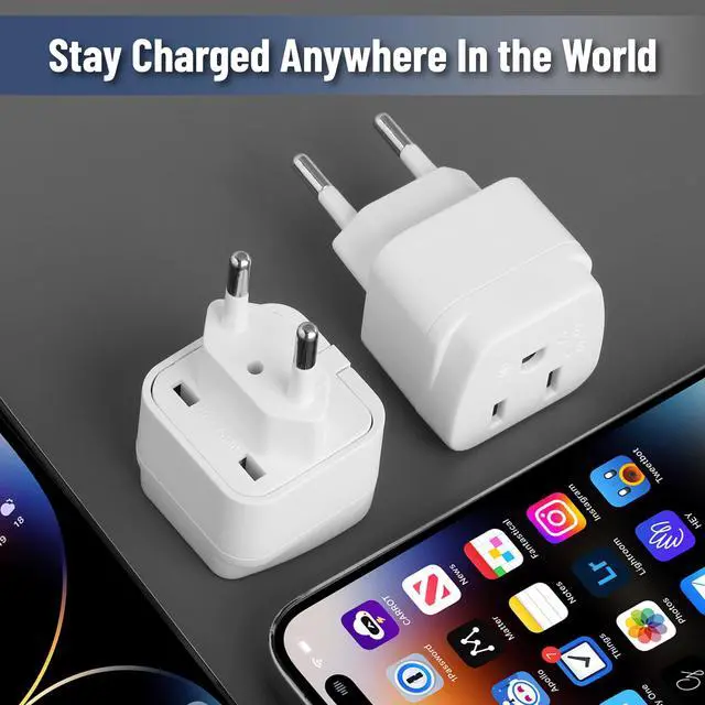 Alt view image 5 of 6 - European Travel Plug Adapter, 2 Pack, Type C, US to Europe Plug Adapter