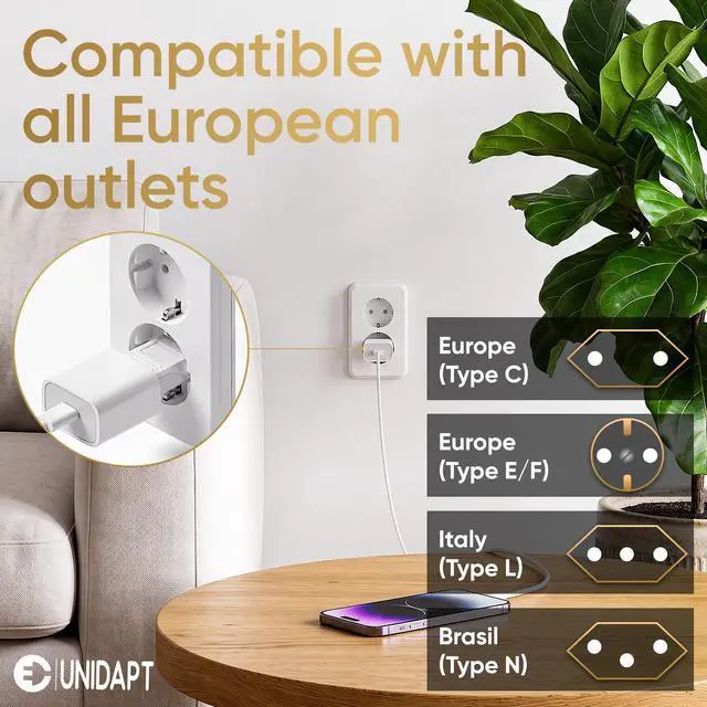 Alt view image 2 of 7 - 4 Pack European Travel Plug Adapter, Unidapt US to Europe Plug Adapter, European Adapter Type C Pin Adaptor, Outlet Converter America USA to Europe Italy Spain Germany France EU, Power Plug, White