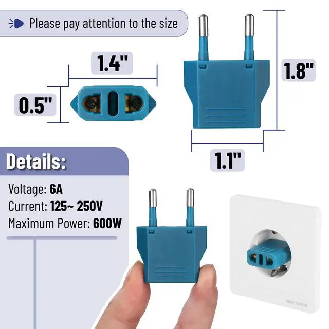 Alt view image 3 of 7 - European Travel Plug Adapter, 3 Pack, US to Europe Plug Adapter Type C, Outlet Converter, USA to Europe, Italy, Spain, Germany, France, EU