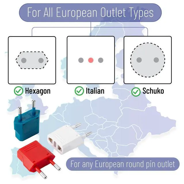 Alt view image 7 of 7 - European Travel Plug Adapter, 3 Pack, US to Europe Plug Adapter Type C, Outlet Converter, USA to Europe, Italy, Spain, Germany, France, EU