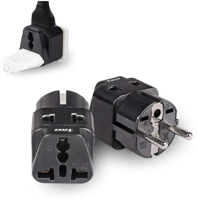 Main image of USA to Europe (Schuko) Travel Adapter Plug - 2 in 1 Type E/F Plug Adapter Perfect for Laptop, Camera Charger & More - CE Certified - RoHS Compliant - 2 Pack - Black Color