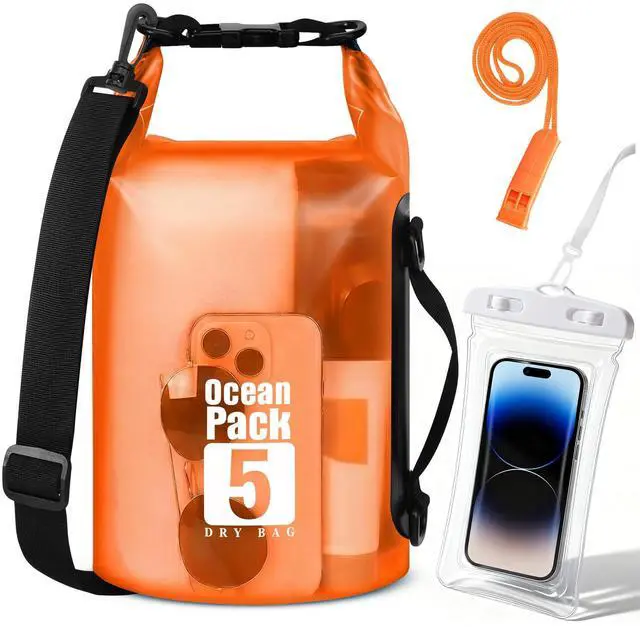 Main image of Dry Bag Waterproof for Men Women - 5L Lightweight Roll Top Dry Sack with Waterproof Phone Case and Emergency Whistle, for Kayaking Swimming Boating Paddle Board Fishing Beach Hiking Camping