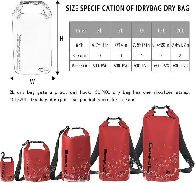 Alt view image 3 of 6 - Dry Bag for Kayaking Waterproof 2L/5L/10L/15L/20L, Small Dry Sack Waterproof Bag for Boating