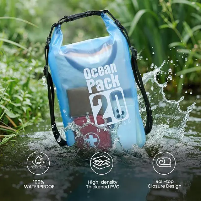 Alt view image 6 of 7 - Dry Bag Waterproof, Roll Top Small Waterproof Backpack 20L, Floating Lightweight Bag with Water Proof Phone Pouch for Kayaking, Paddle Boarding, Boating, Fishing, Swimming