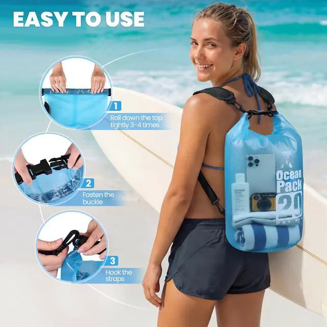 Alt view image 7 of 7 - Dry Bag Waterproof, Roll Top Small Waterproof Backpack 20L, Floating Lightweight Bag with Water Proof Phone Pouch for Kayaking, Paddle Boarding, Boating, Fishing, Swimming