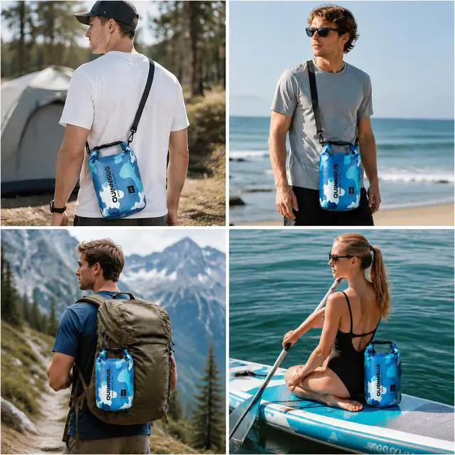 Alt view image 6 of 7 - Waterproof Dry Bag Backpack 5L Roll Top Floating Sack Keeps Gear Dry for Kayaking, Boating, Fishing, Camping, Swimming & Hiking, Beach Accessories Blue Camo