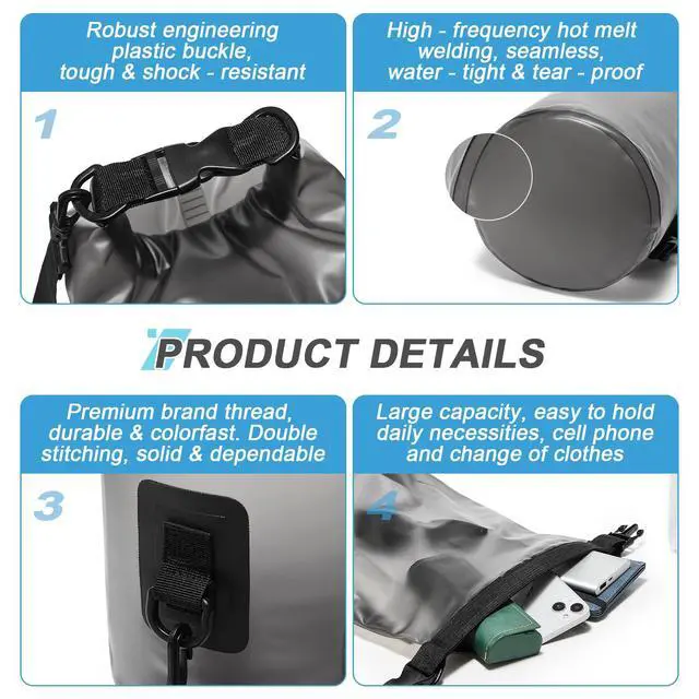 Alt view image 6 of 7 - Dry Bags for Kayaking Waterproof, 5L/10L Dry Storage Bag, Lightweight Roll Top Wet Bag for Swimming, Boating, Fishing, Travel, Camping & Beach, Small(Black)