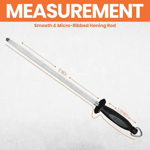 Alt view image 2 of 7 - Knife Sharpener Rod 12 Inch, Professional Honing Rod for Knife Sharpening with Hanging Hook, Black