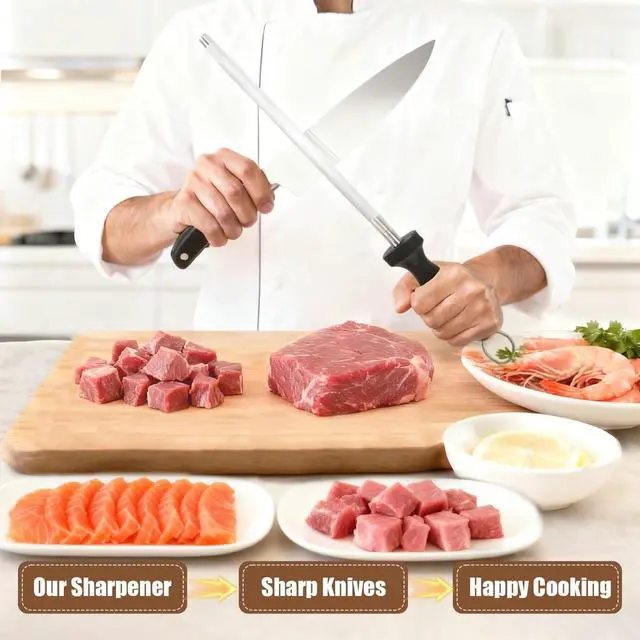 Alt view image 4 of 7 - Professional 12-Inch Knife Sharpening Rod, High-Carbon honing rod to Sharpen the Knife Quickly, Perfect Knife Sharpener for Chefs and Home Cooks, Easy to Use & Sturdy