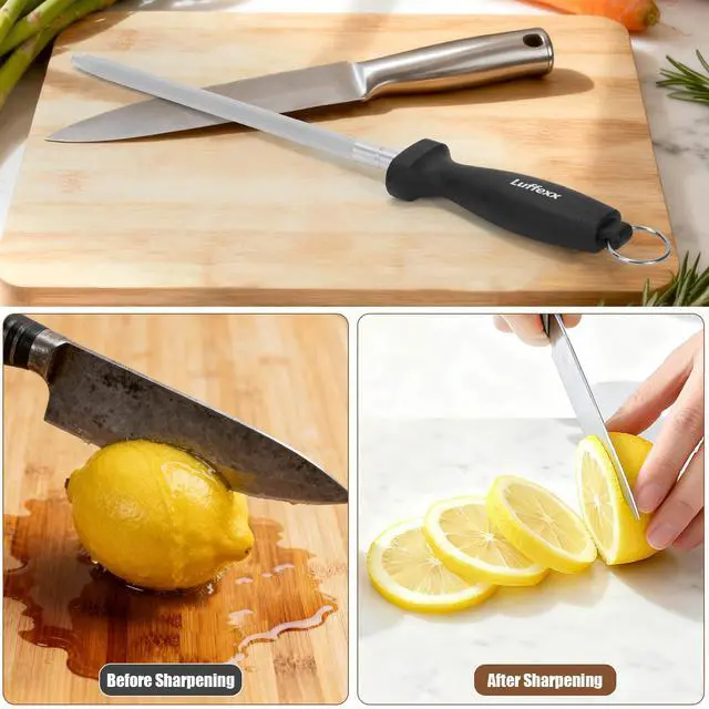 Alt view image 6 of 7 - Professional 12-Inch Knife Sharpening Rod, High-Carbon honing rod to Sharpen the Knife Quickly, Perfect Knife Sharpener for Chefs and Home Cooks, Easy to Use & Sturdy