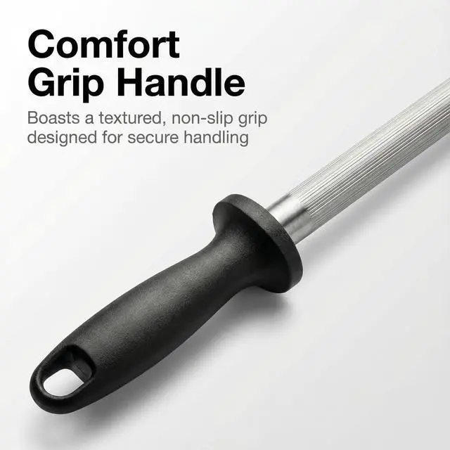 Alt view image 4 of 7 - Knife Sharpener Rod, 13 Inch Carbon Steel Honing Steel for Kitchen Knives, Professional Magnetized Sharpening Stick with Nickel-Chrome Plating, Easy Grip Tool for Chef Knives