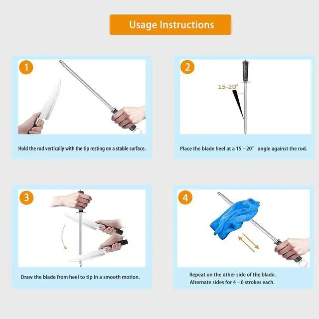 Alt view image 4 of 7 - Honing Rod,12" Knife Sharpener Rod Knife Sharpening Steel Rod Adopt 66HRC Hard Alloy Steel Material With Rosewood handle for Knives