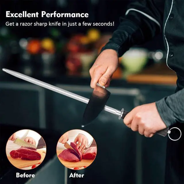 Alt view image 7 of 7 - Honing Rod,12" Knife Sharpener Rod Knife Sharpening Steel Rod Adopt 66HRC Hard Alloy Steel Material With Rosewood handle for Knives