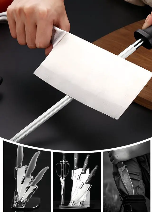 Alt view image 2 of 7 - 13" Professional Knife Sharpening Steel Rod - High Carbon Magnetic Honing Rod for Kitchen Chef Knives, Ergonomic Non-Slip Grip with Durable Serrations & Hanging Hole - Multi-Purpose for Home (13IN)