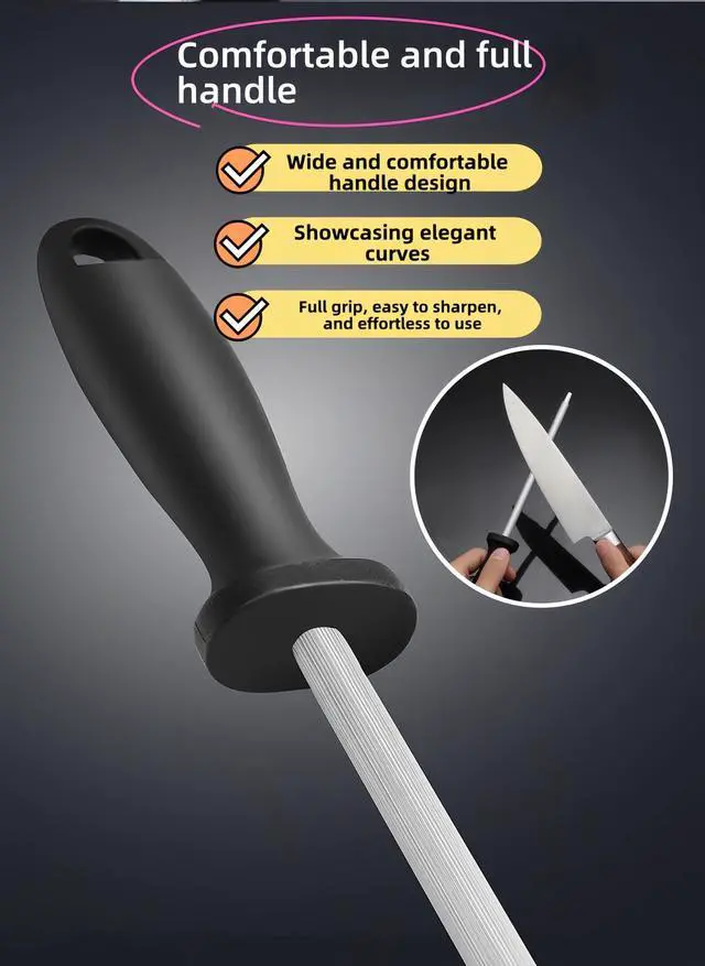 Alt view image 7 of 7 - 13" Professional Knife Sharpening Steel Rod - High Carbon Magnetic Honing Rod for Kitchen Chef Knives, Ergonomic Non-Slip Grip with Durable Serrations & Hanging Hole - Multi-Purpose for Home (13IN)