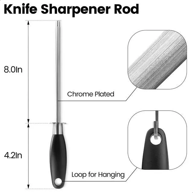 Alt view image 2 of 6 - Knife Sharpener Rod, Honing Steel, 8 Inch