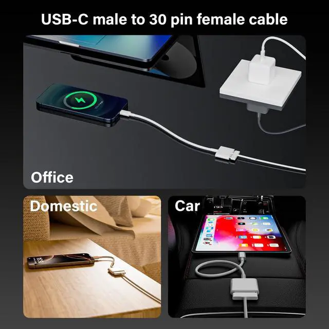 Alt view image 2 of 7 - USB C to 30 Pin Female Adapter for iPhone 16, 2-Pack Apple MFi Certified No Audio Type C Male to 30-Pin Female Charging and Data Transfer Converter for iPhone 16 15 Pro Max 16 15 Plus, New iPad