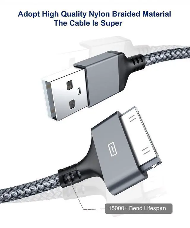 Alt view image 2 of 7 - USB Charging Cable 6.6FT 2PCS, 30Pin USB Sync Cable High Speed Sync Charging Cord for iPhone 4 4s 3G 3GS iPad 1 2 3 iPod Classic Touch Nano