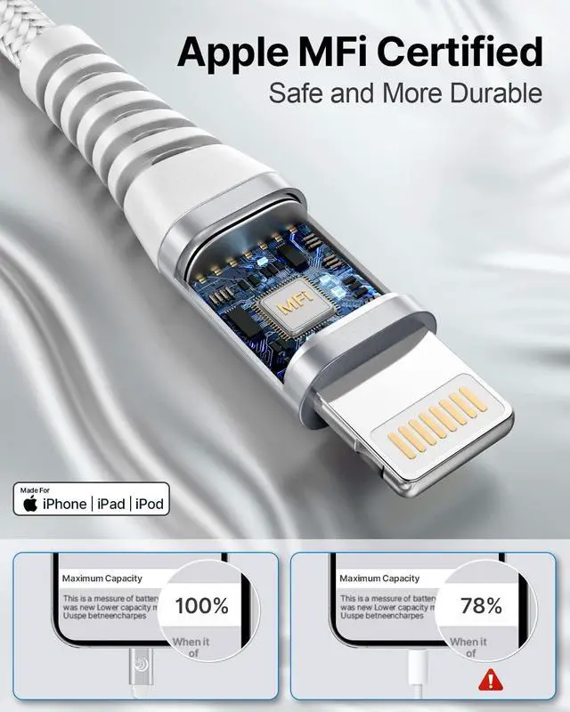 Alt view image 2 of 7 - iPhone Charger 6FT 2Pack, Apple MFi Certified Lightning Cable, Nylon Braided Charging Cord, Fast Phone Charger Cable Compatible with iPhone 14 13 12 11 Pro Max XR XS 8 7 Plus SE 2020